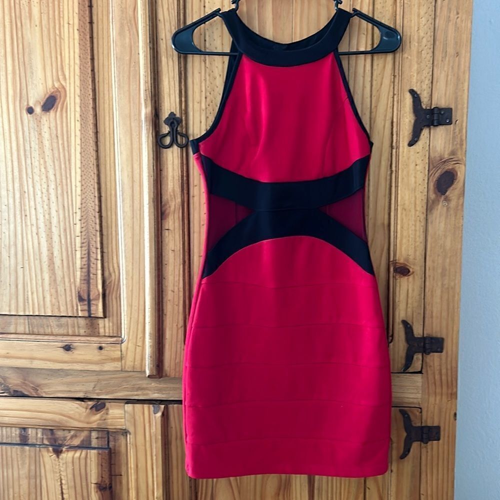 Crystal Doll Black and Red Dress with Mesh Inserts